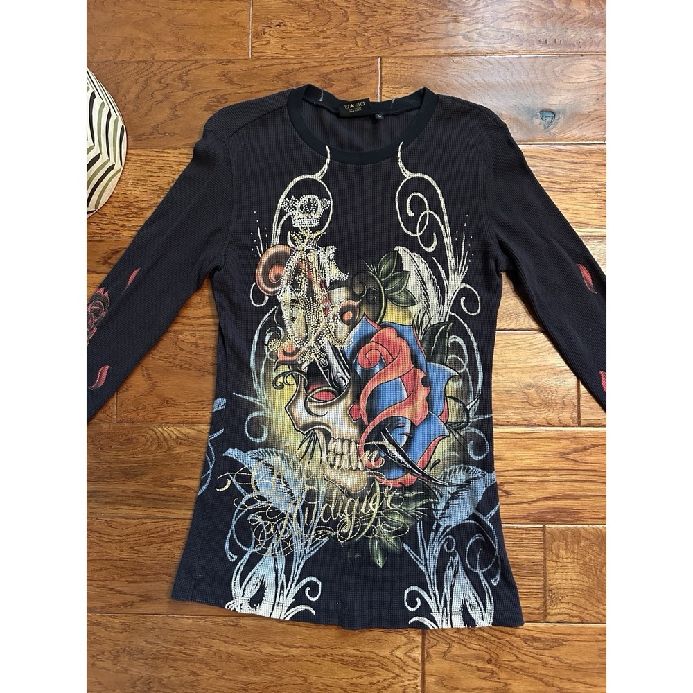 CHRISTIAN AUDIGIER American Traditional Art Design Thermal Pullover Made In USA
